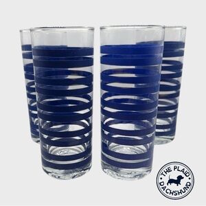 Vintage Blue Striped Glass Tumblers